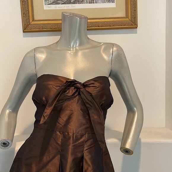 Vintage Rhys Dwfen Chic Little Devil Strapless Bow Front Mini Dress Brown Size 6 - Picture 4 of 9